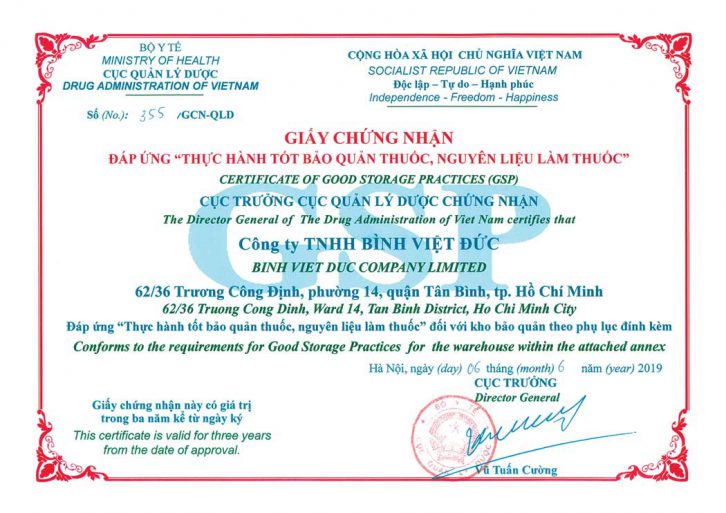 Chứng nhận GSP cho thuốc Gây nghiện Hướng thần và Huyết tương